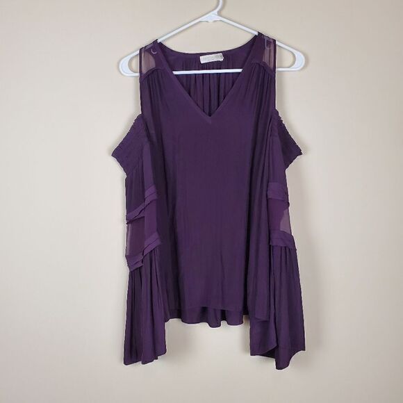 Ramy Brook Purple Faretta Vneck Cold Shoulder Blouse Size Small - Picture 1 of 7